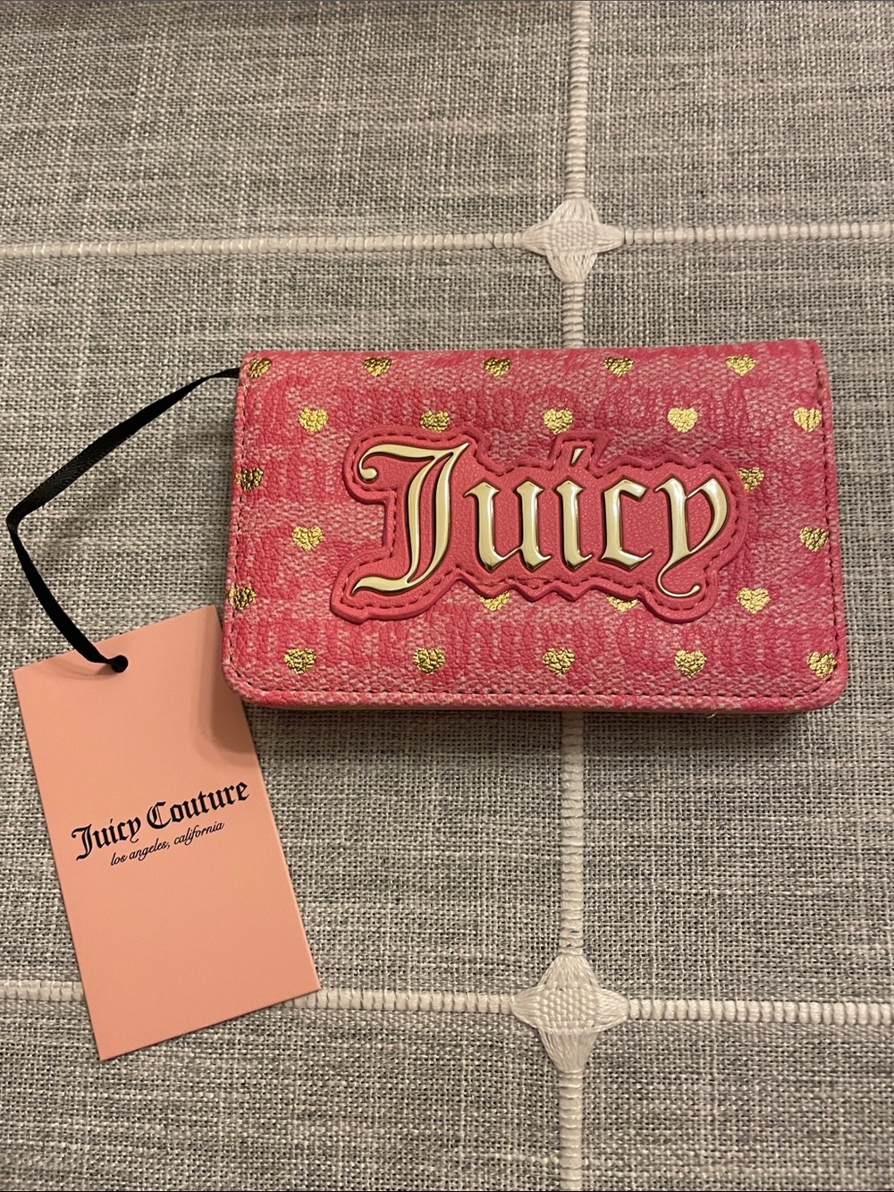 Juicy Couture Pink Lemonade Bifold Wallet with Mini Gold Heart Accents